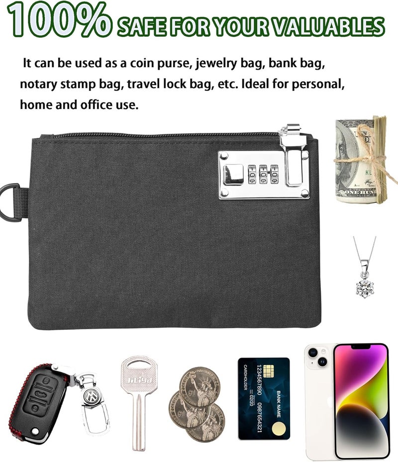 GEEDUD 2 Pcs Lockable Money Bag - 5x8 Inches Durable Nylon Locking Bank Bag Coin Purse for Cash, Jewelry, Passports, Medicine, Credit Cards and Valuable Storage Cash Bag (‎Black+Grey) - Image 4